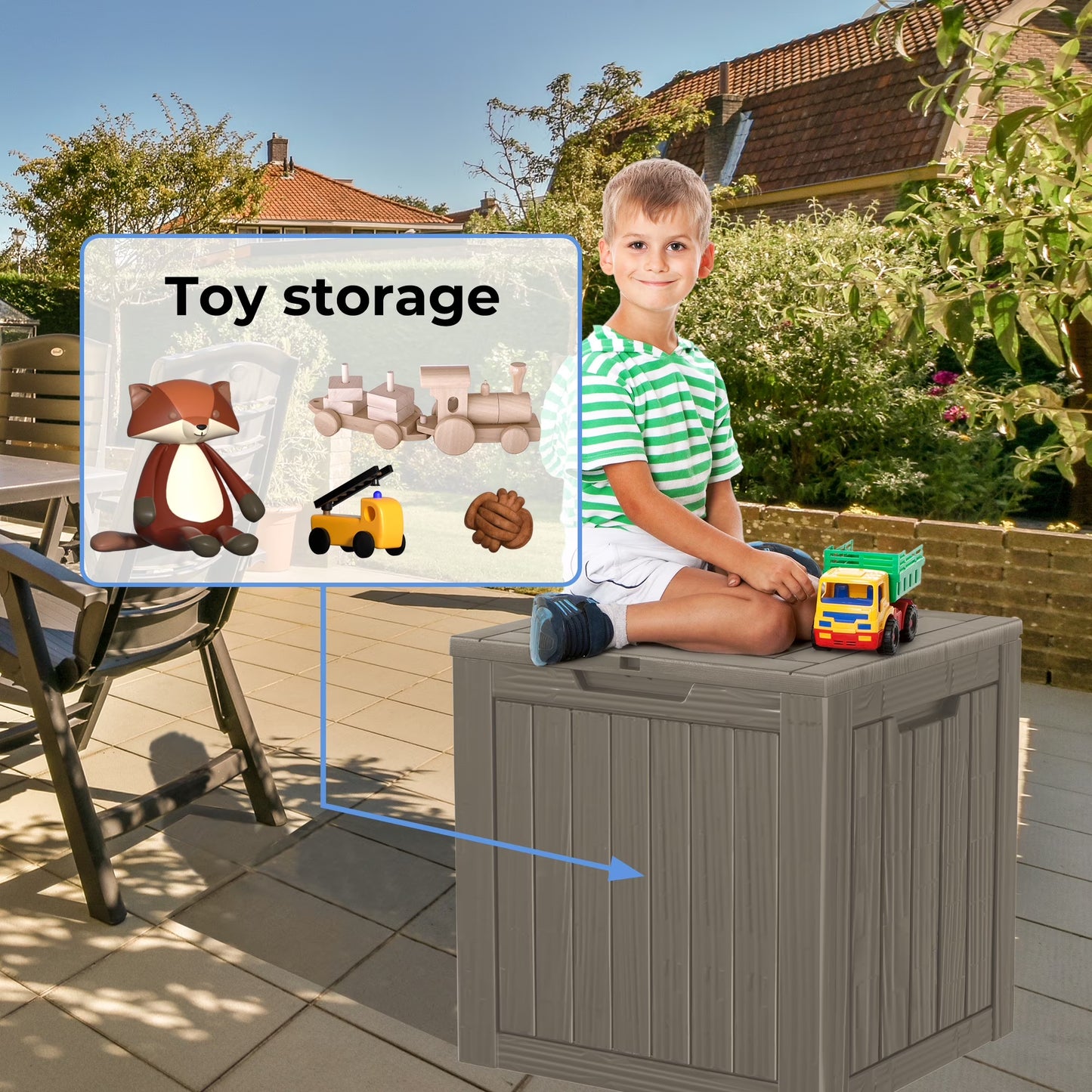 35 Gallon Lockable Resin Deck Box, Waterproof & Outdoor Storage Box for Outdoor Cushion Storage and Outdoor Delivery Storage,Brown