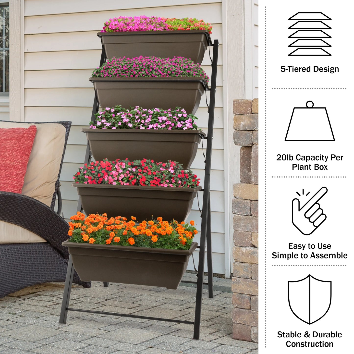 5 Tier Vertical Planter Raised Garden Beds, Brown