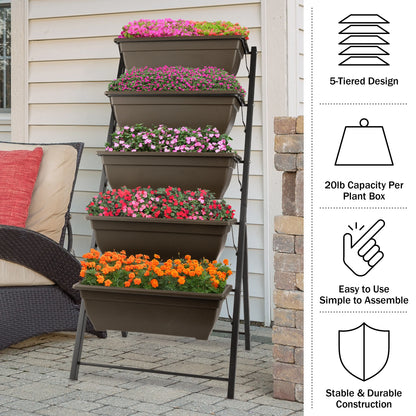 5 Tier Vertical Planter Raised Garden Beds, Brown