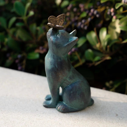 Garden Cute Cat Butterfly Statues Outdoor Garden Bonsai Store Decoration Animal Sculpture Garden Resin Decor Ornament