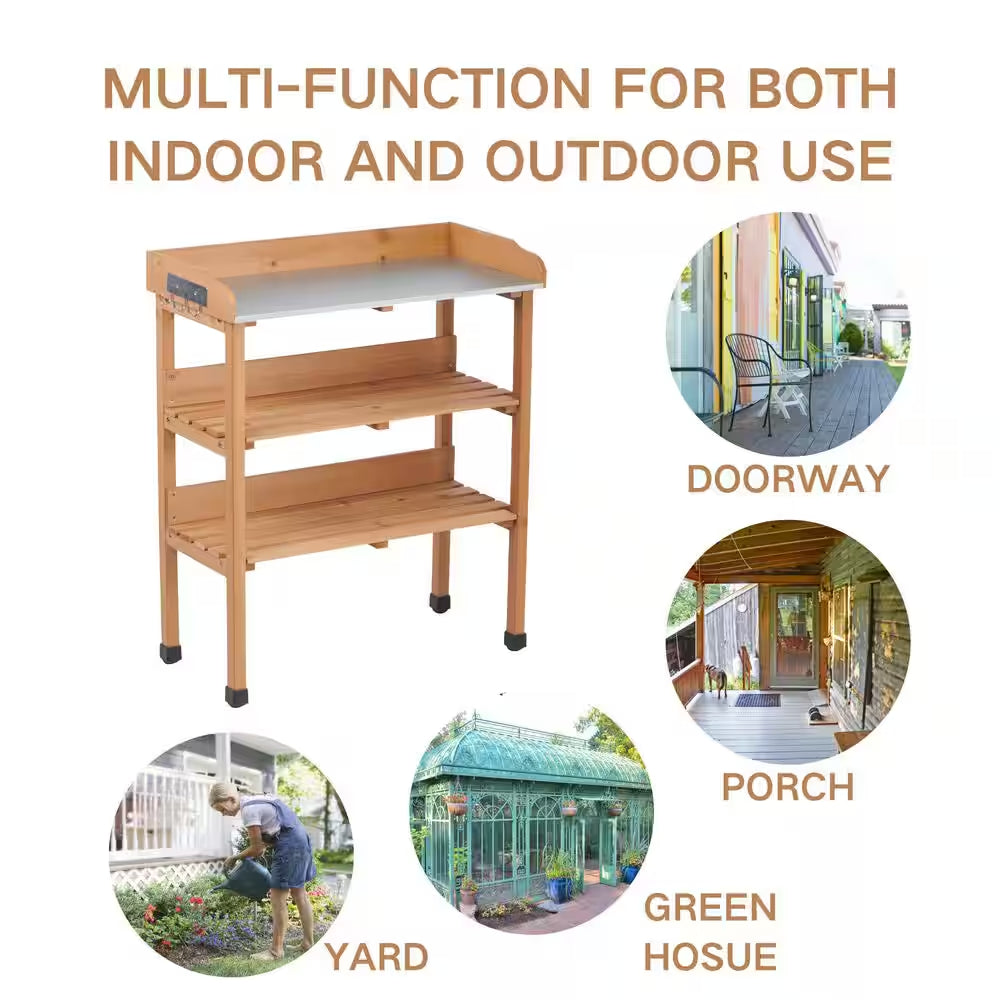 3 Layers Outdoor Work Bench Wood Outdoor Side Table