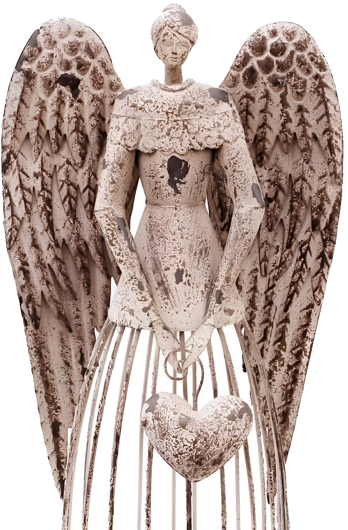 Antiqued Metal Garden Angel Statue with Heart, Indoor Outdoor Angel Yard Art Decor Lawn Patio Decorations Holiday Decor Garden Gift Idea, 32’’H (Heart)