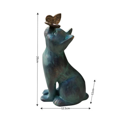 Garden Cute Cat Butterfly Statues Outdoor Garden Bonsai Store Decoration Animal Sculpture Garden Resin Decor Ornament