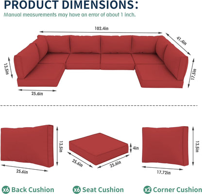 Outdoor Cushions for Patio Furniture Replacement, Patio Furniture Cushions, Deep Seat Patio Cushions, Patio Seat Cushions for Outdoor Sectional (Red)