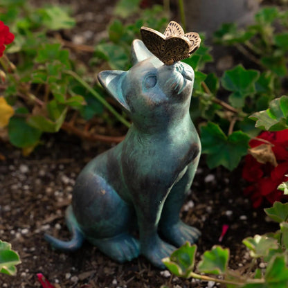 Garden Cute Cat Butterfly Statues Outdoor Garden Bonsai Store Decoration Animal Sculpture Garden Resin Decor Ornament