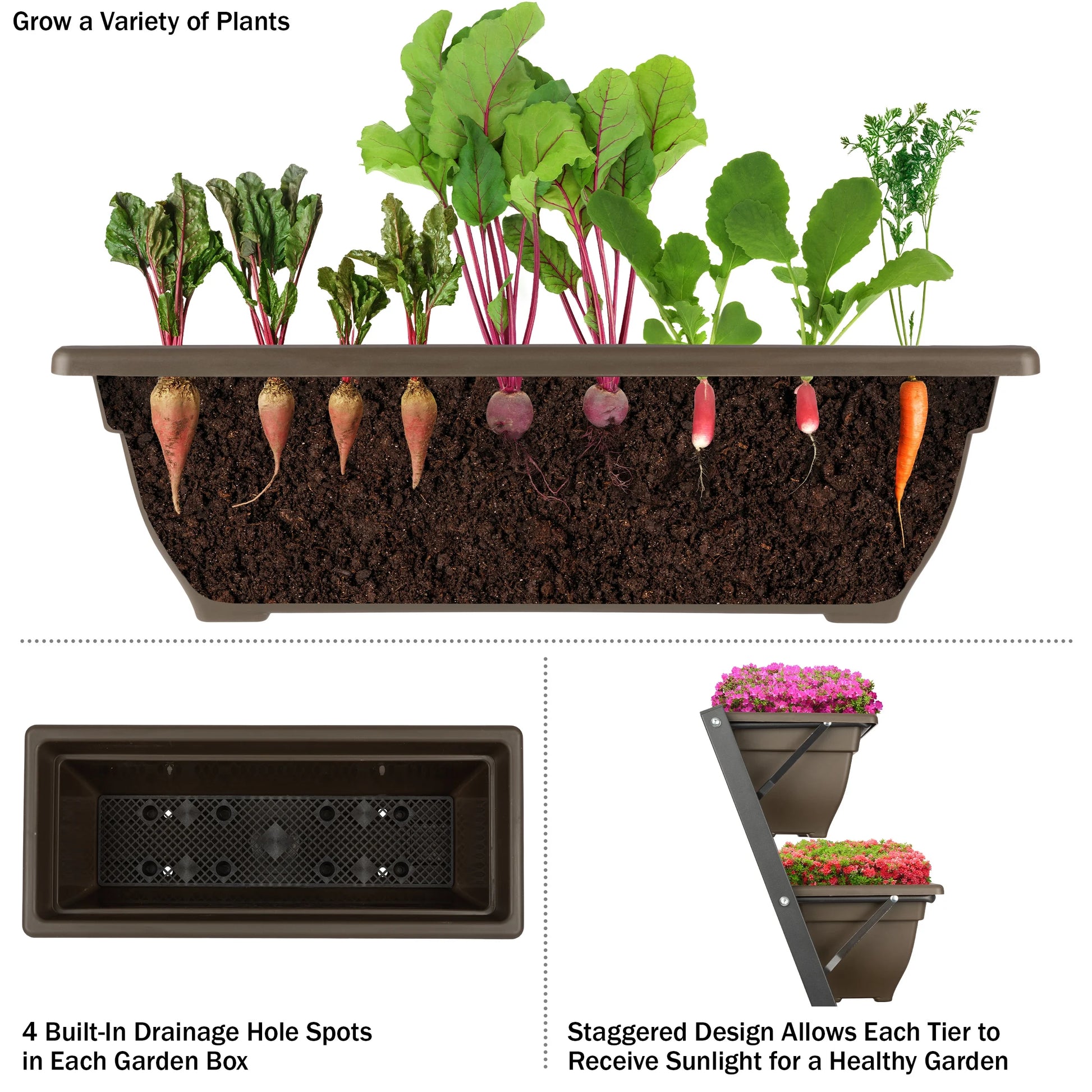 5 Tier Vertical Planter Raised Garden Beds, Brown