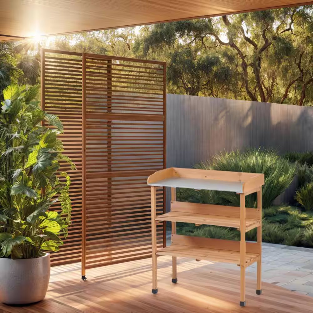 3 Layers Outdoor Work Bench Wood Outdoor Side Table
