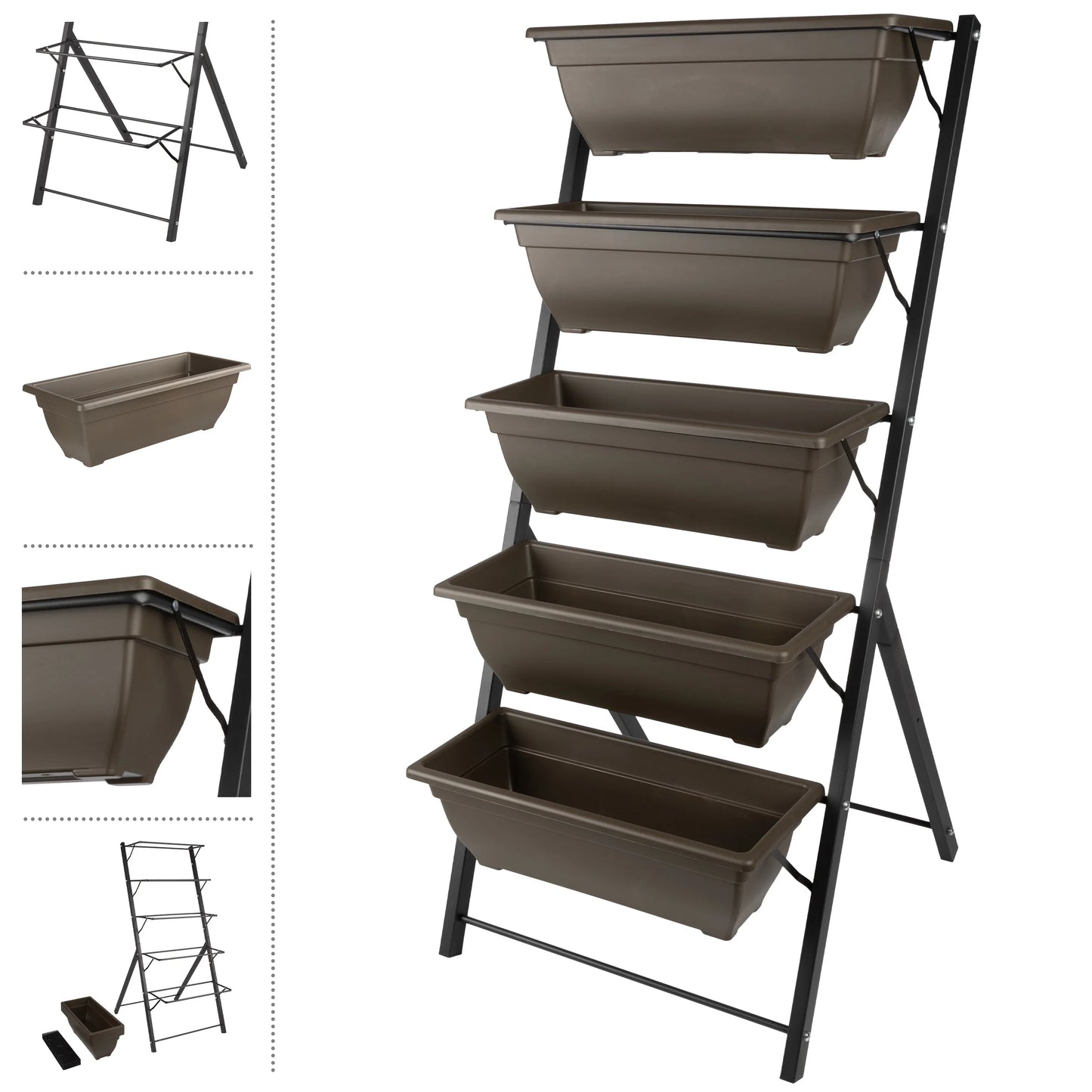 5 Tier Vertical Planter Raised Garden Beds, Brown