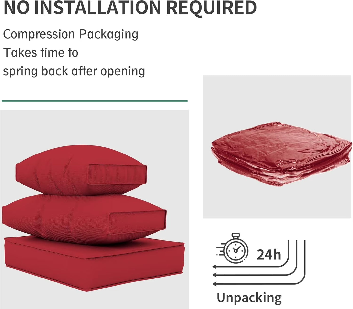 Outdoor Cushions for Patio Furniture Replacement, Patio Furniture Cushions, Deep Seat Patio Cushions, Patio Seat Cushions for Outdoor Sectional (Red)