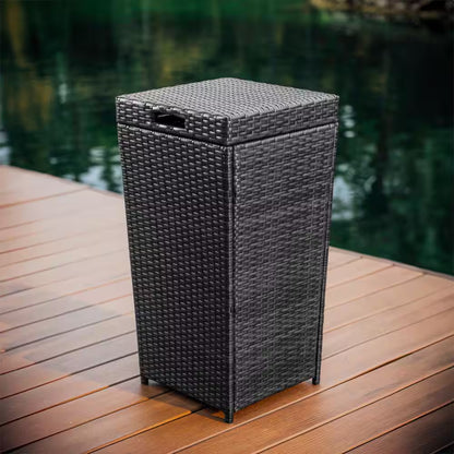 35 Gal. Gray Wicker Rattan Outdoor Trash Can with Lid for Outdoor Patio