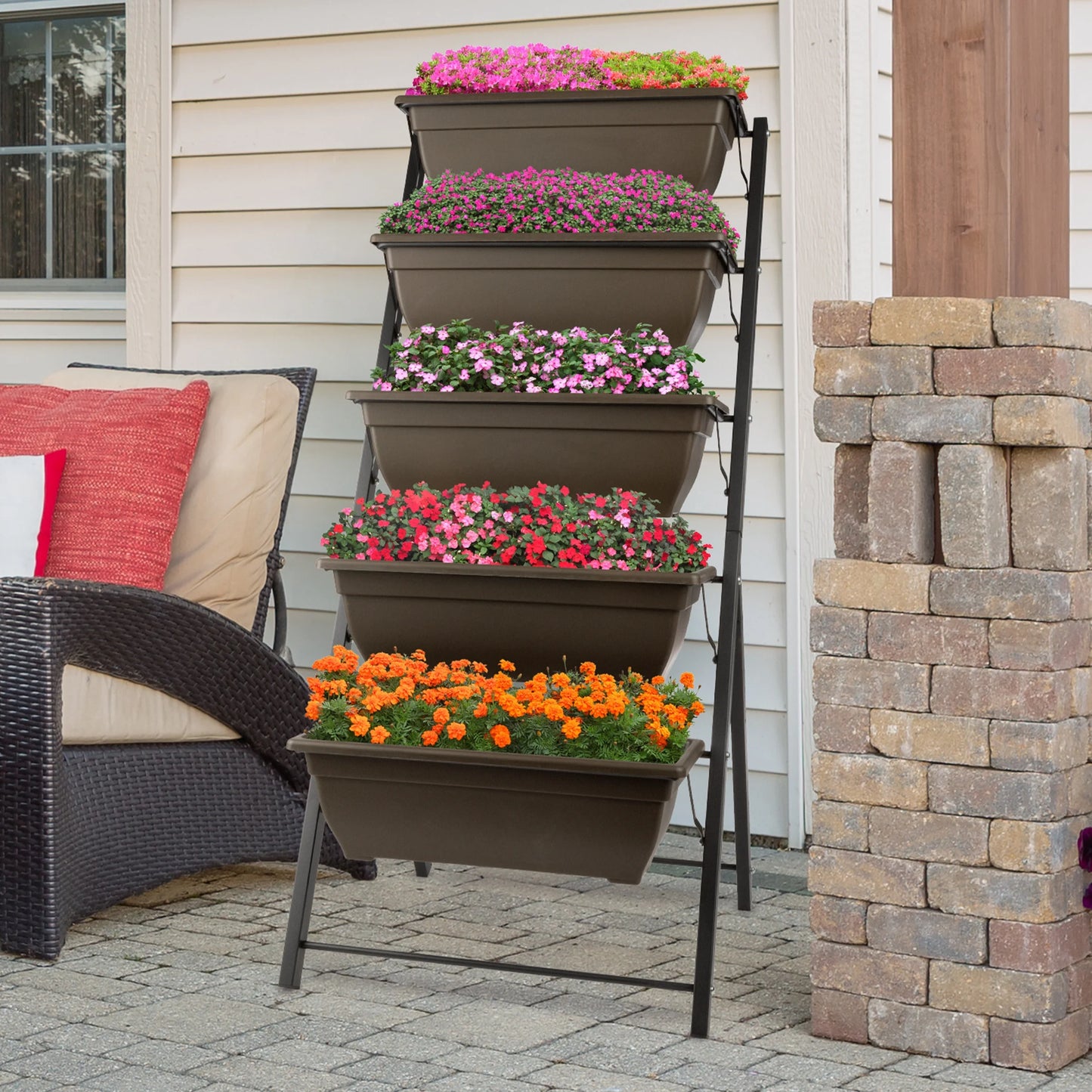 5 Tier Vertical Planter Raised Garden Beds, Brown