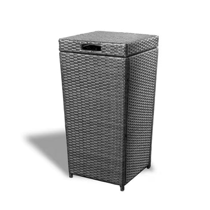 35 Gal. Gray Wicker Rattan Outdoor Trash Can with Lid for Outdoor Patio