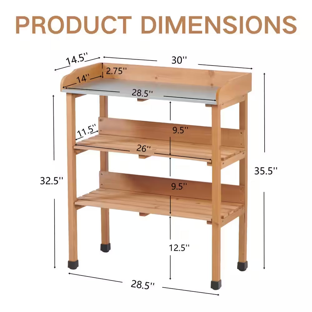 3 Layers Outdoor Work Bench Wood Outdoor Side Table